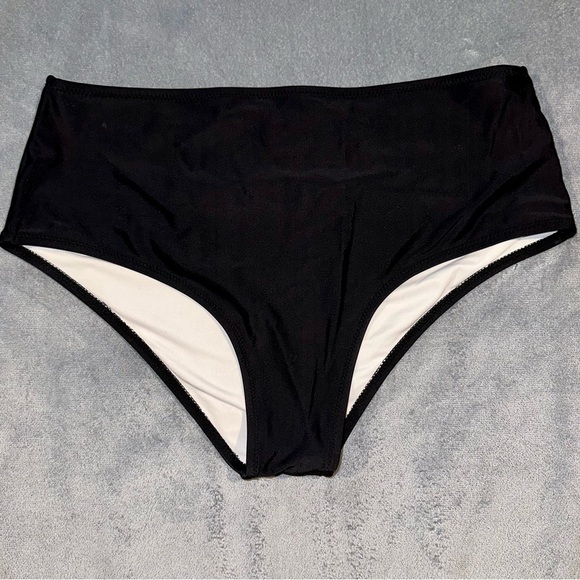 Cupshe Swim High Waste Black Bikini Bottom Medium Coverage Front